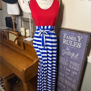 Red and Blue Striped Patriotic Maxi Dress
